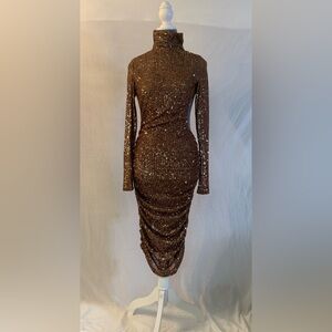 Brown Long Sleeve Bodycon Cocktail Dress
